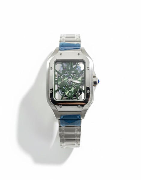 Luxury-Inspired Skeleton Watch – Cartier Santos Green Dial