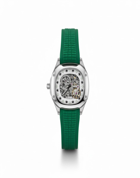 Luxury-Inspired Skeleton Watch – Diamond Bezel Green Strap