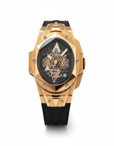 Luxury-Inspired Skeleton Chronograph Watch – Hublot Big Bang Sang Bleu II King Gold