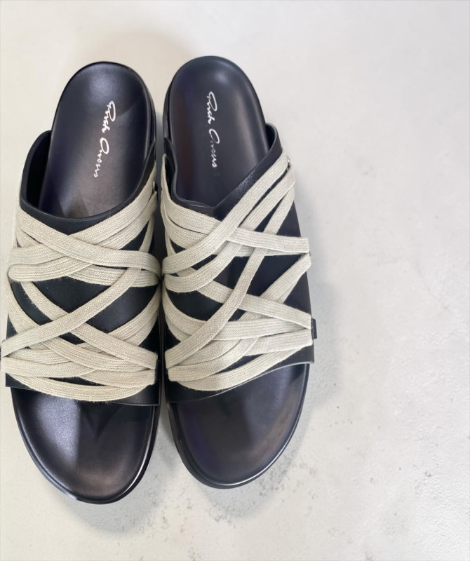 Designer Megalace Crisscross Mule Slides – Black & Beige Luxury Sandals