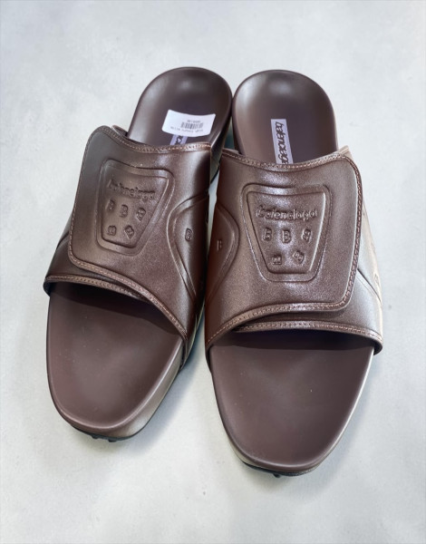 Balenciaga Brown BB Shield Embossed Luxury Men’s Slides – Designer Leather Slip-Ons