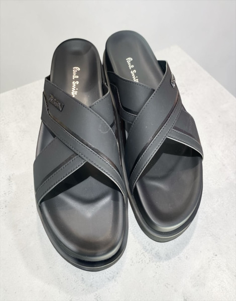 Paul Smith Cross-Strap Black Leather Slides – Premium Men’s “Pam” Slippers