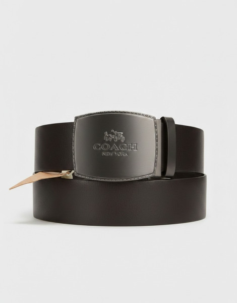 Coach New York Men's Reversible Leather Plaque Belt – Black & Dark Brown