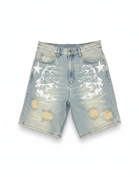 Men’s Distressed Denim Shorts – Light Wash Ripped Streetwear Jorts