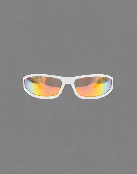 Y2K Narrow Wraparound Sunglasses – White Frame Rainbow Lens