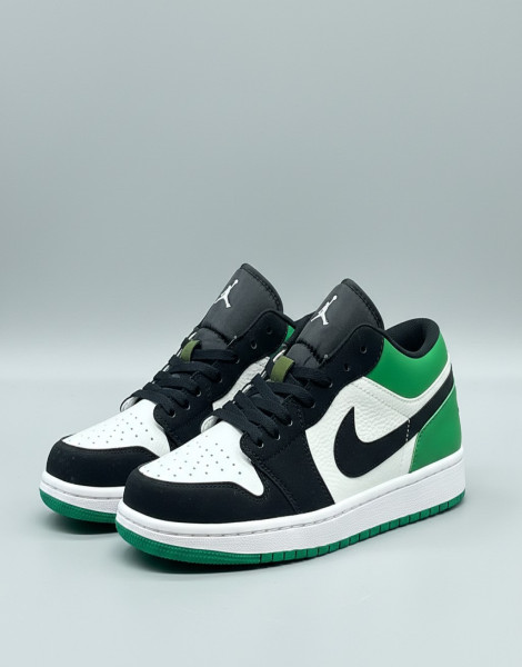Air Jordan 1 Low “Mystic Green” Sneakers – White/Black Leather with Green Accents