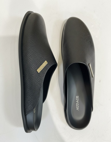 Men’s Luxury Leather Mule (Half Shoe) – Black Pebbled Slip-On Corporate & Native Footwear