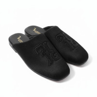billionaire-suede-mule-half-shoes-black-luxury-embroidered-crest-slip-on