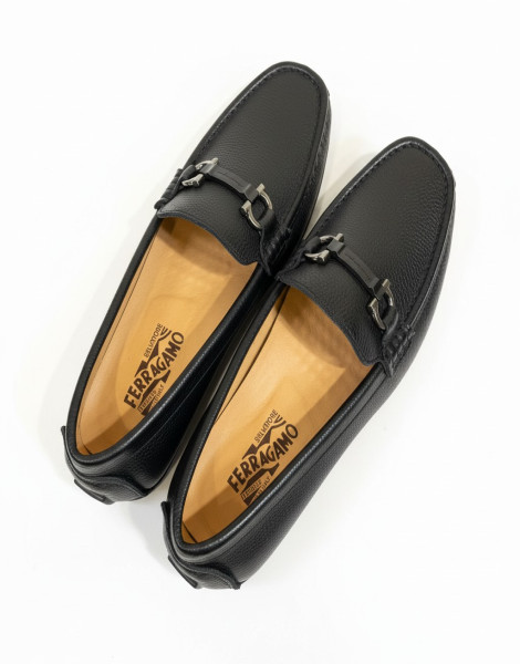 Ferragamo Parigi New Arizona Leather Drivers – Pebbled Calfskin Gancini Bit Loafers