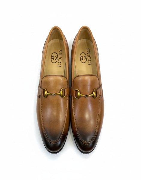 Gucci Jordaan Horsebit Loafers – Burnished Calfskin Leather Gold Bit Luxury Shoes