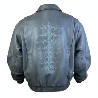 Tribal flame leather bomber jacket cyber moto streetwear