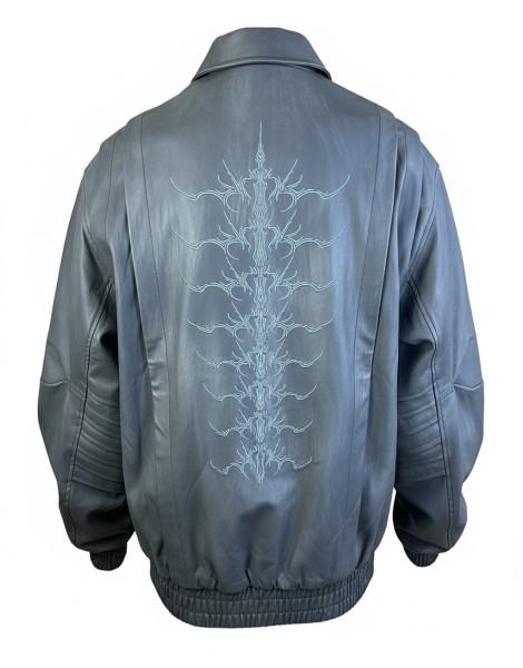 Tribal flame leather bomber jacket cyber moto streetwear
