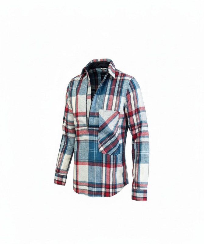 we11done Wool Check Half-Zip Anorak Shirt