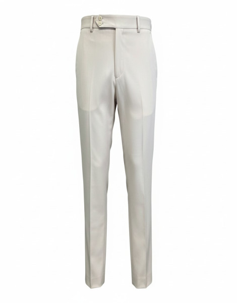 Men’s High-Waisted Tailored Trousers – Cream Beige Pleated Pants with Side Buckle Adjuster