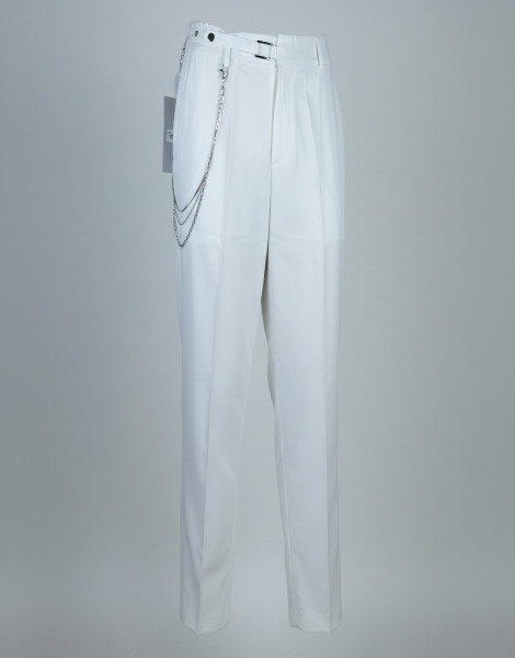 Wide-Leg Chain Detail Trousers – Optic White