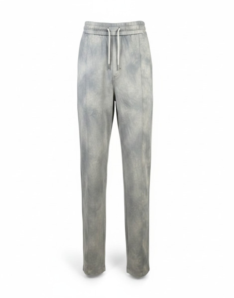 Men’s Grey Stone-Washed Wide-Leg Sweatpants – Piped Streetwear Joggers