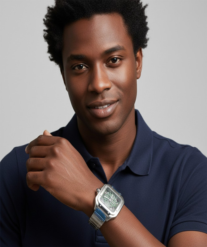 Luxury-Inspired Skeleton Watch – Cartier Santos Green Dial