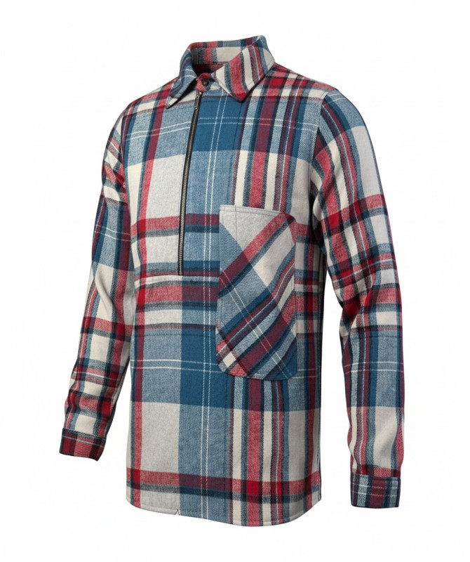 we11done Wool Check Half-Zip Anorak Shirt