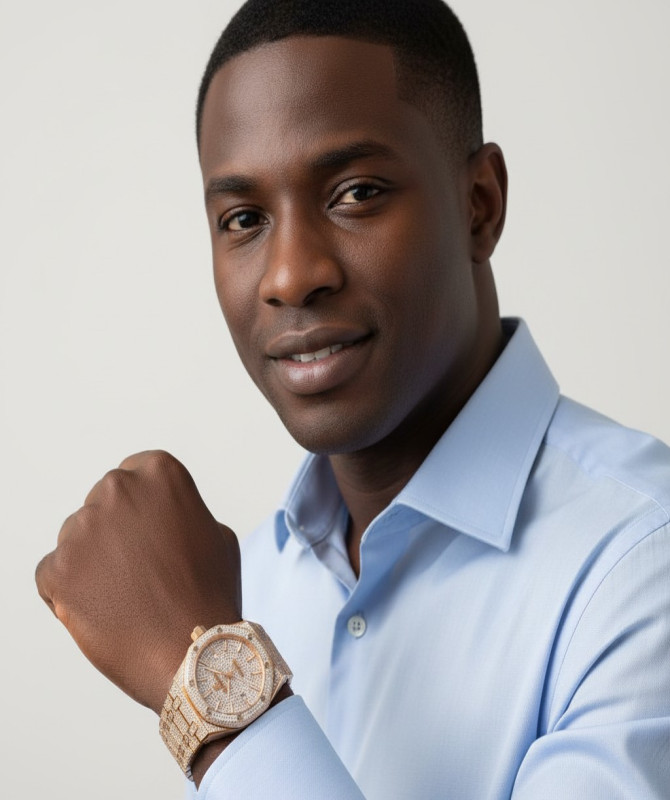 Luxury-Inspired Iced-Out Diamond Watch – Royal Oak Style (Rose Gold)