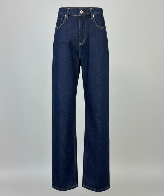 High-Waisted Indigo Contrast Stitch Carpenter Jeans