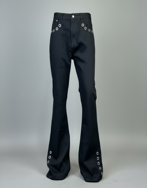 Flared Bell-Bottom Jeans with Silver Button Detail