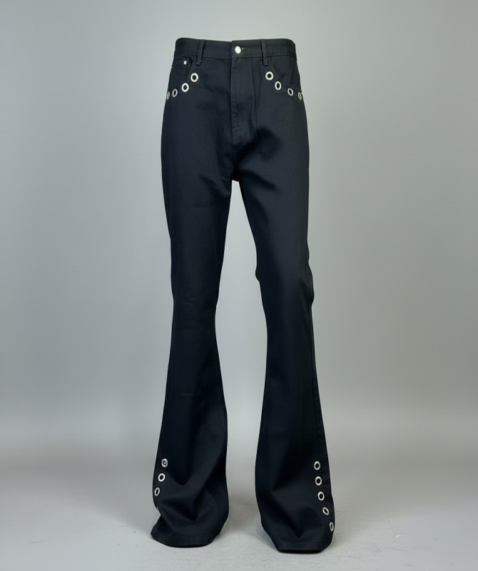 Flared Bell-Bottom Jeans with Silver Button Detail