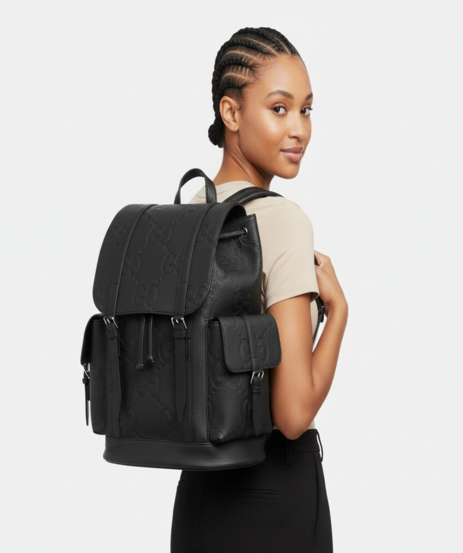 Gucci Jumbo GG Leather Backpack – Black