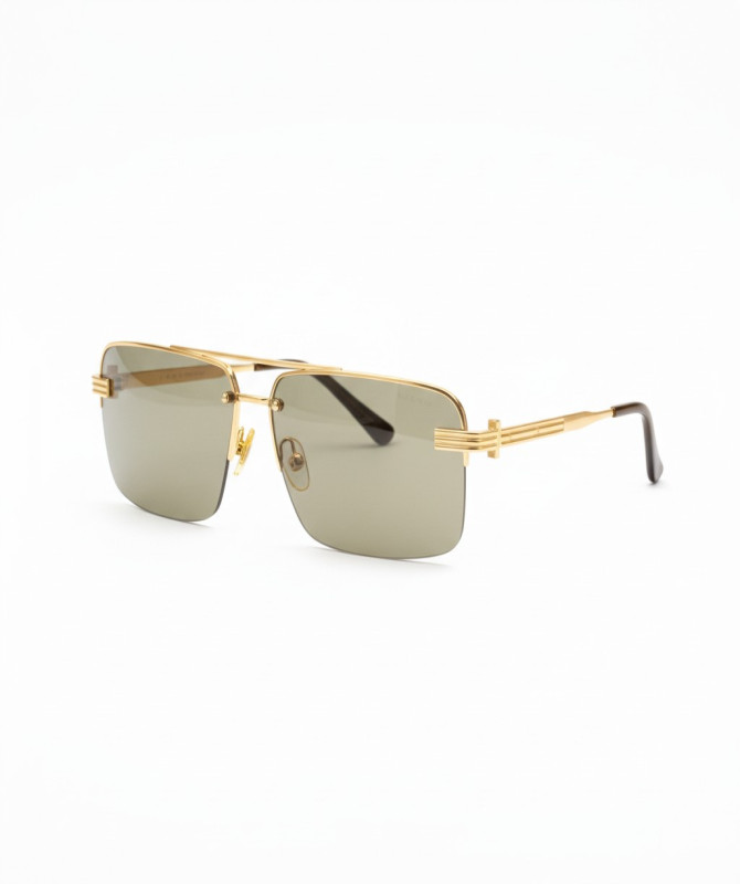 Rimless Navigator Sunglasses – Gold Double Bridge Luxury Frame