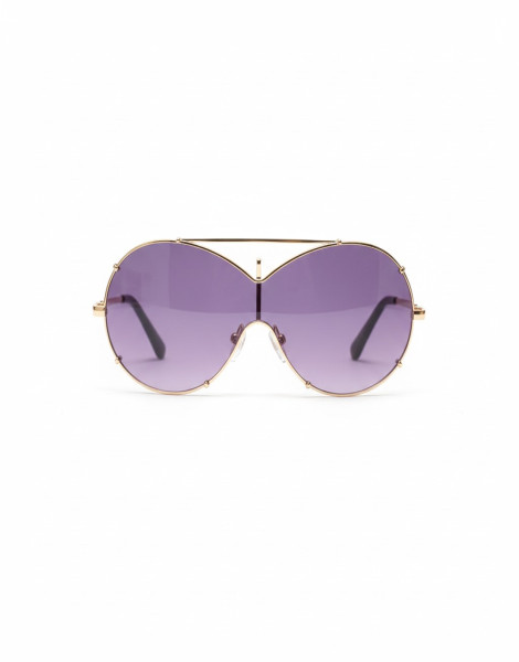 LV Drive-Inspired Shield Sunglasses – Gold Frame Purple Gradient Lens