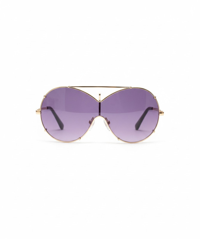 LV Drive-Inspired Shield Sunglasses – Gold Frame Purple Gradient Lens