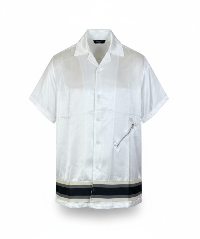 Men’s Satin Cuban Collar Shirt – Glossy Short Sleeve Designer Shirt