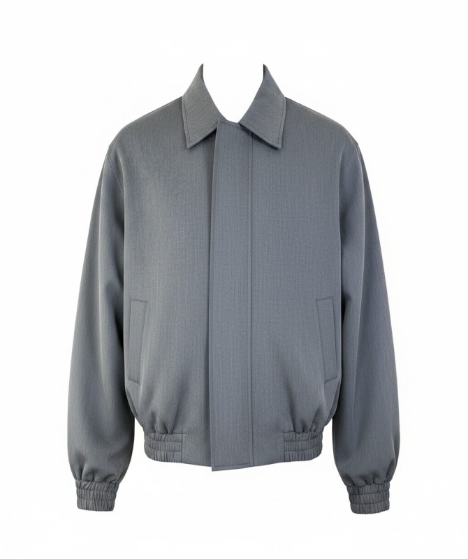 Men’s Grey Boxy Blouson Jacket – Minimalist Zip-Up Casual Jacket