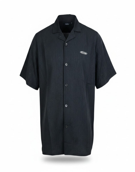Men’s Textured Striped Camp Collar Shirt – Short Sleeve Button-Up