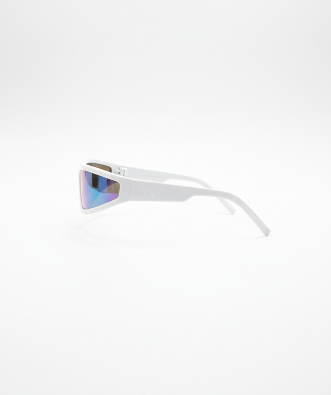 Y2K Narrow Wraparound Sunglasses – White Frame Rainbow Lens