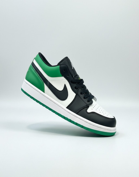 Air Jordan 1 Low “Mystic Green” Sneakers – White/Black Leather with Green Accents