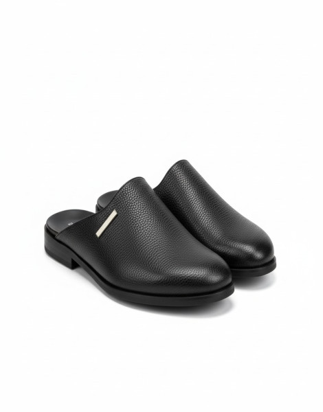 Men’s Luxury Leather Mule (Half Shoe) – Black Pebbled Slip-On Corporate & Native Footwear