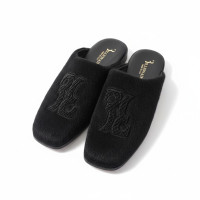 Billionaire Suede Mule Half Shoes – Black Luxury Embroidered Crest Slip-On
