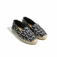 Versace Allover Espadrilles – Black Canvas Slip-On Logo Print Luxury Casual Shoes