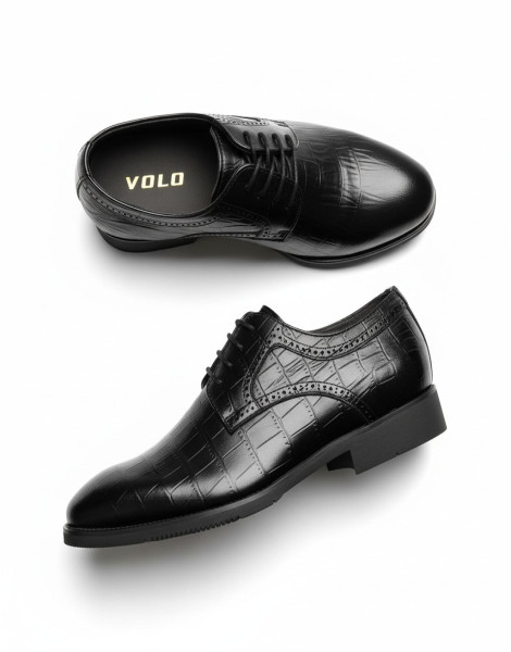 Men’s Black Croc-Embossed Leather Lace-Up Shoes – Formal Oxford Style Dress Shoes