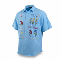 Men’s Floral Embroidered Waffle Shirt – Short Sleeve Retro Korean Style Button-Up