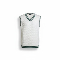 Men’s Grey Cable Knit V-Neck Sweater Vest – Cricket Style Striped Knitwear