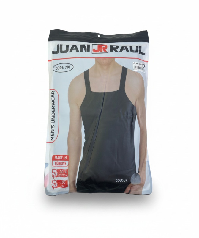 Juan Jr Raul Men’s Cotton Singlet – Black Sleeveless Tank Top