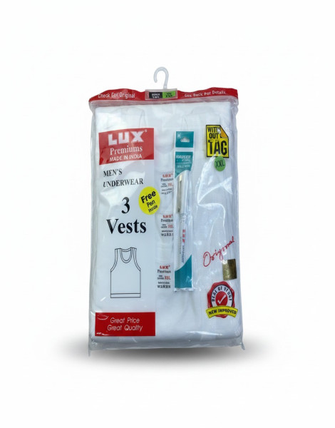 Lux Premiums Men’s 3-Pack White Vests – 100% Cotton Tank Tops