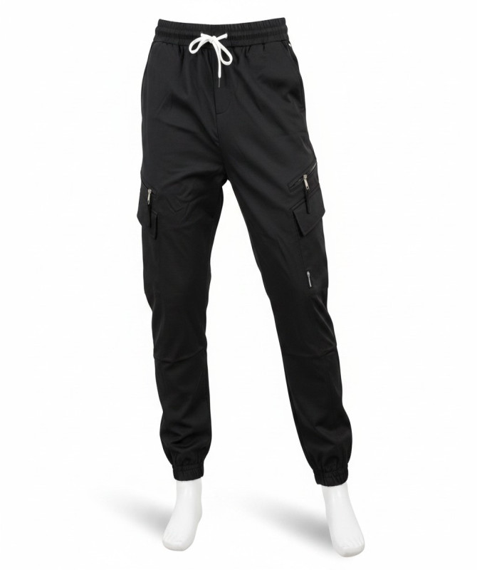mens-black-cargo-joggers-elastic-waist-cuffed-streetwear-pants