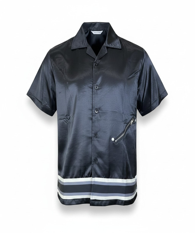 Men’s Satin Cuban Collar Shirt – Glossy Short Sleeve Designer Shirt