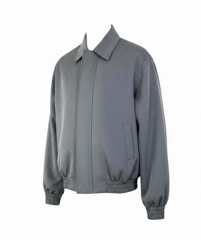 Men’s Grey Boxy Blouson Jacket – Minimalist Zip-Up Casual Jacket