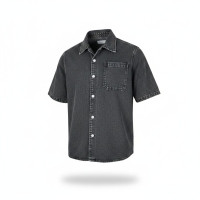 Men’s Black Acid-Wash Denim Shirt – Short Sleeve Boxy Fit Button-Up