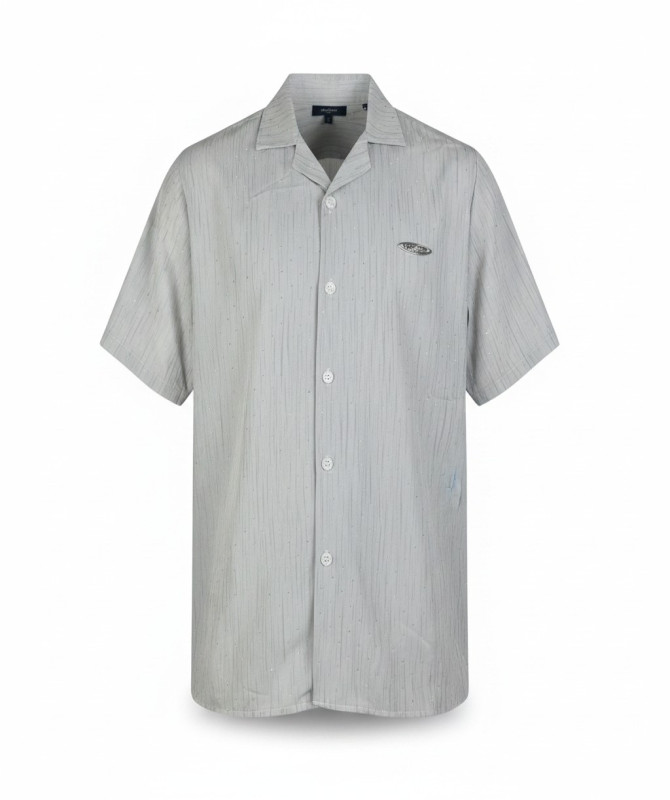 Men’s Textured Striped Camp Collar Shirt – Short Sleeve Button-Up