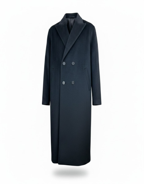 Men’s black Double-Breasted Overcoat – Classic Wool Long Coat