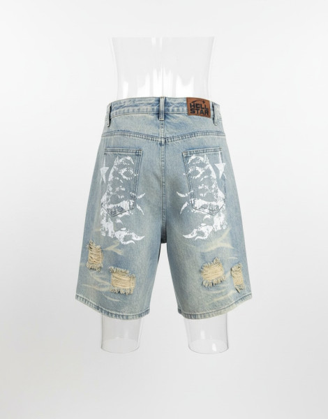 Men’s Distressed Denim Shorts – Light Wash Ripped Streetwear Jorts